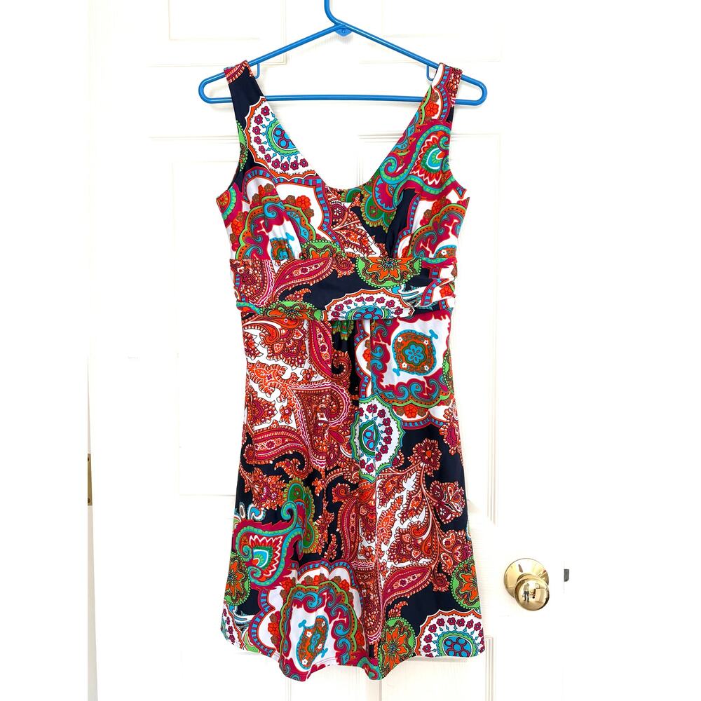 Jude Connally Dress Paisley Small Empire Waist Ruched Stretch USA Made Size S